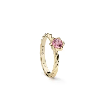 Pierścionek Glorious turmaline pink z żółtego złota