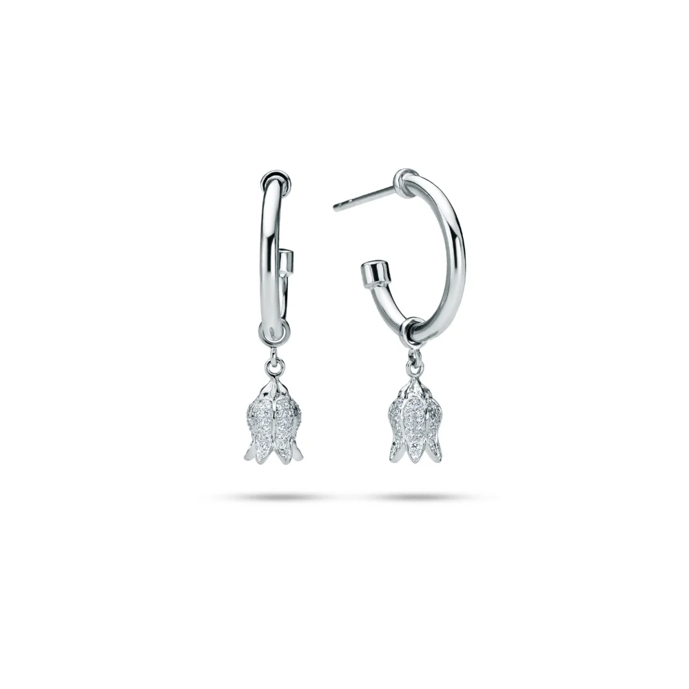 Kolczyki Diamond flower bells z białego złota
